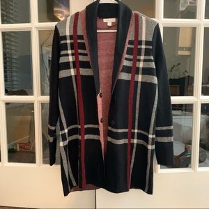 Charter Club Women's Black Red Petite Plaid Cardigan Sweater Size Petite Medium
